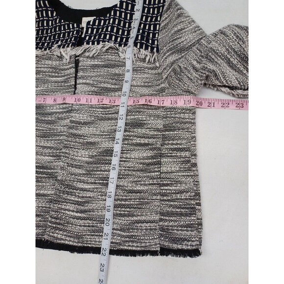 Chicos Sz 1 (M) Black Ivory Open Front Cardigan Jacket Fringed - Picture 9 of 12